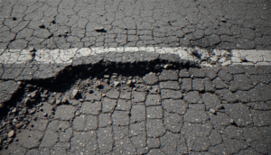Alligator cracking on asphalt